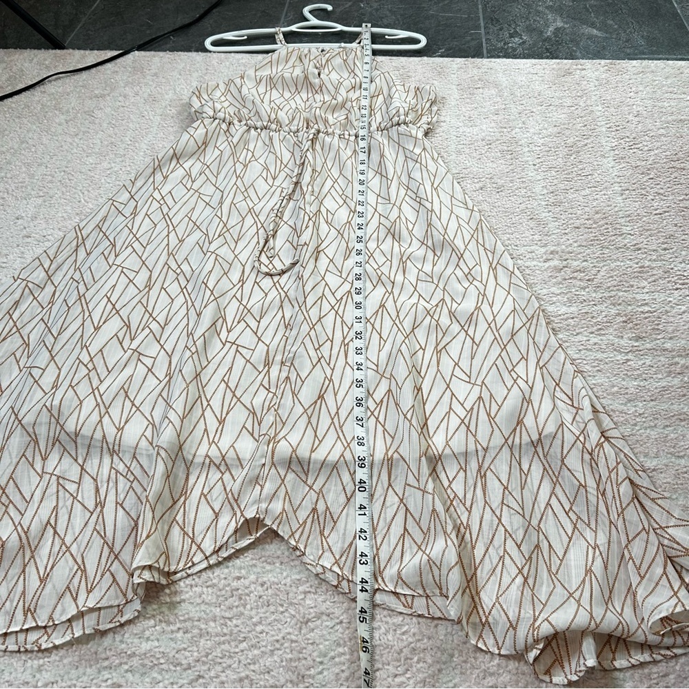 Elizabeth Crosby Midi Dress Keyhole Bust Cream Burnt Orange Spring Size Medium - Picture 8 of 9